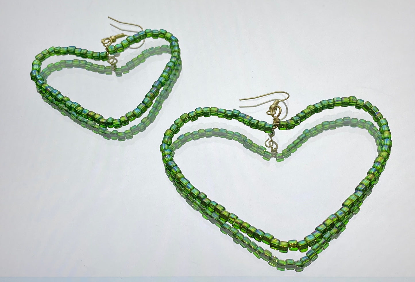 Shiny Green Heart Hoops