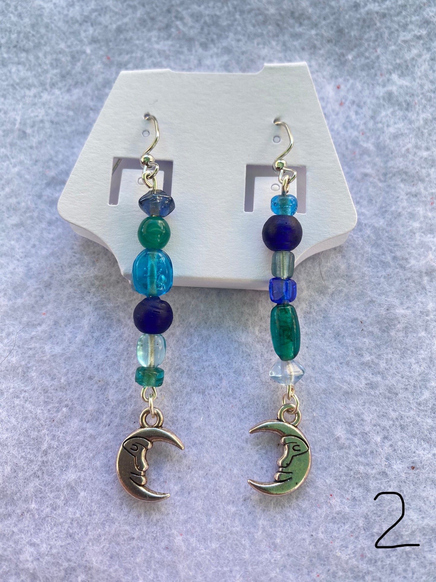 Mixed Glass Moon Earrings