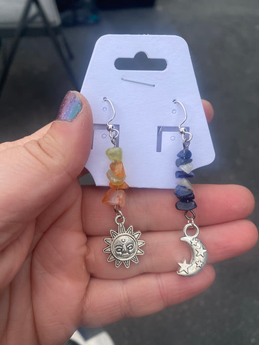 Crystal Sun and Moon Earrings