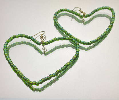 Shiny Green Heart Hoops