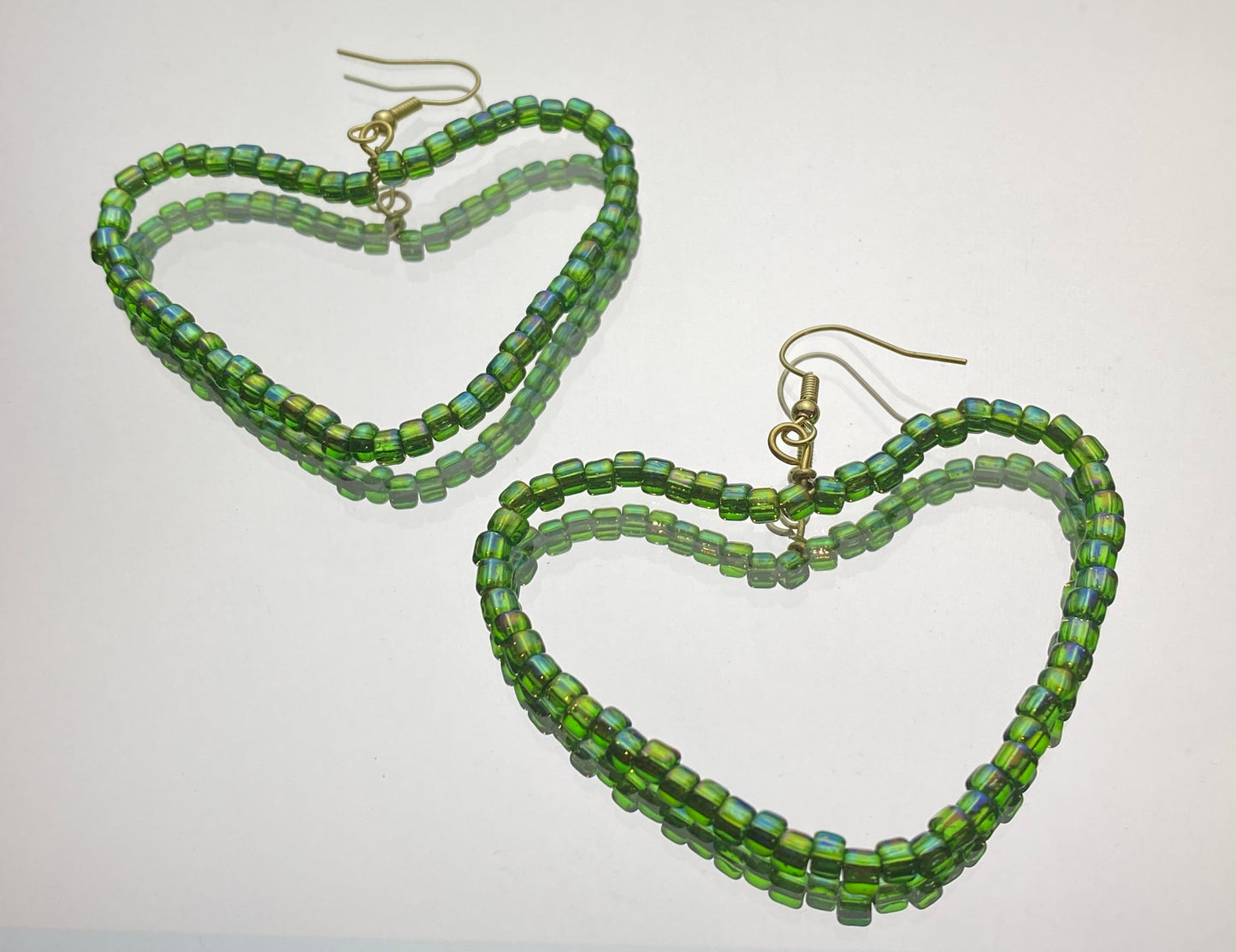 Shiny Green Heart Hoops