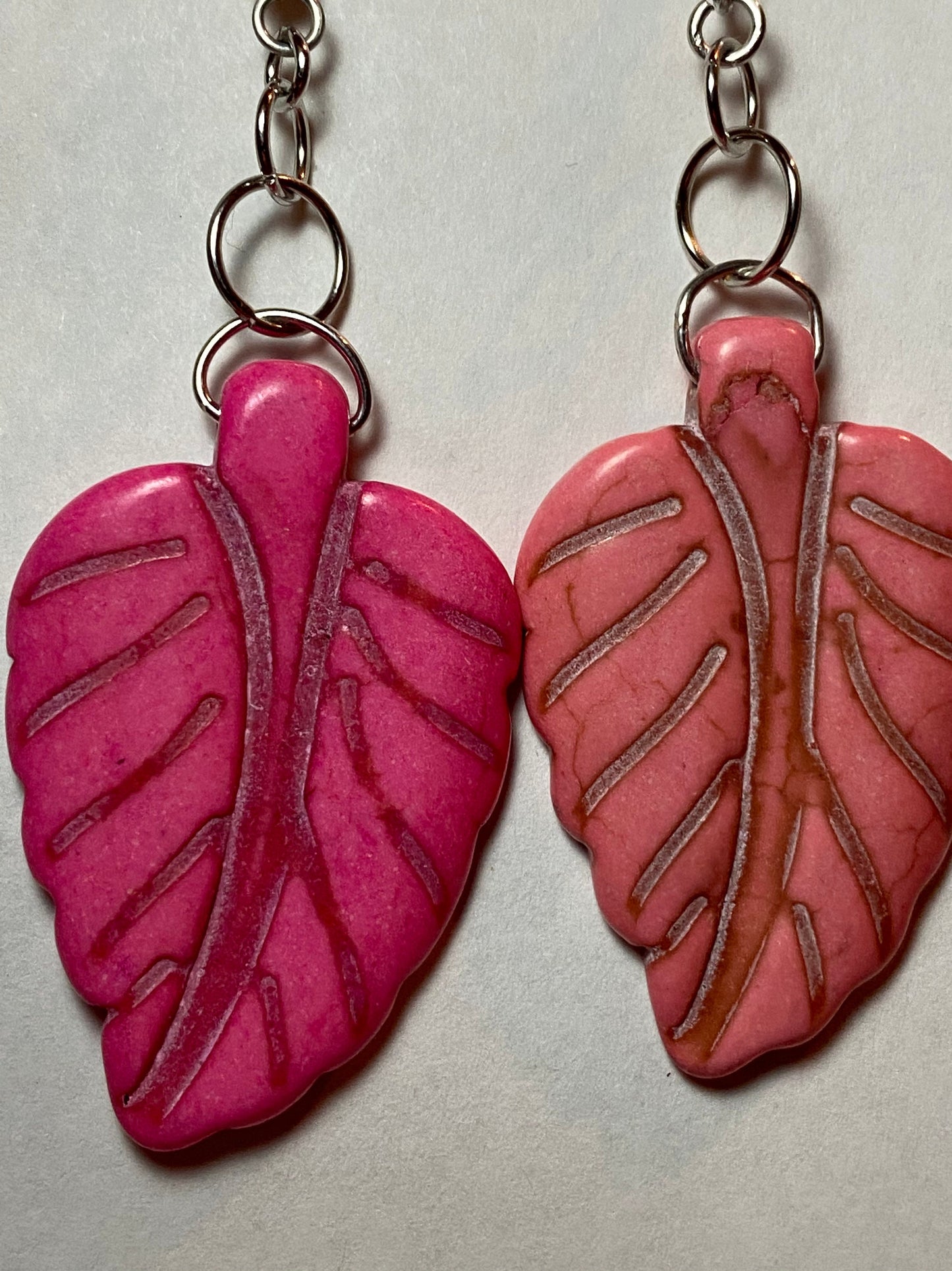 Pink Leaf Ceramic Earrings