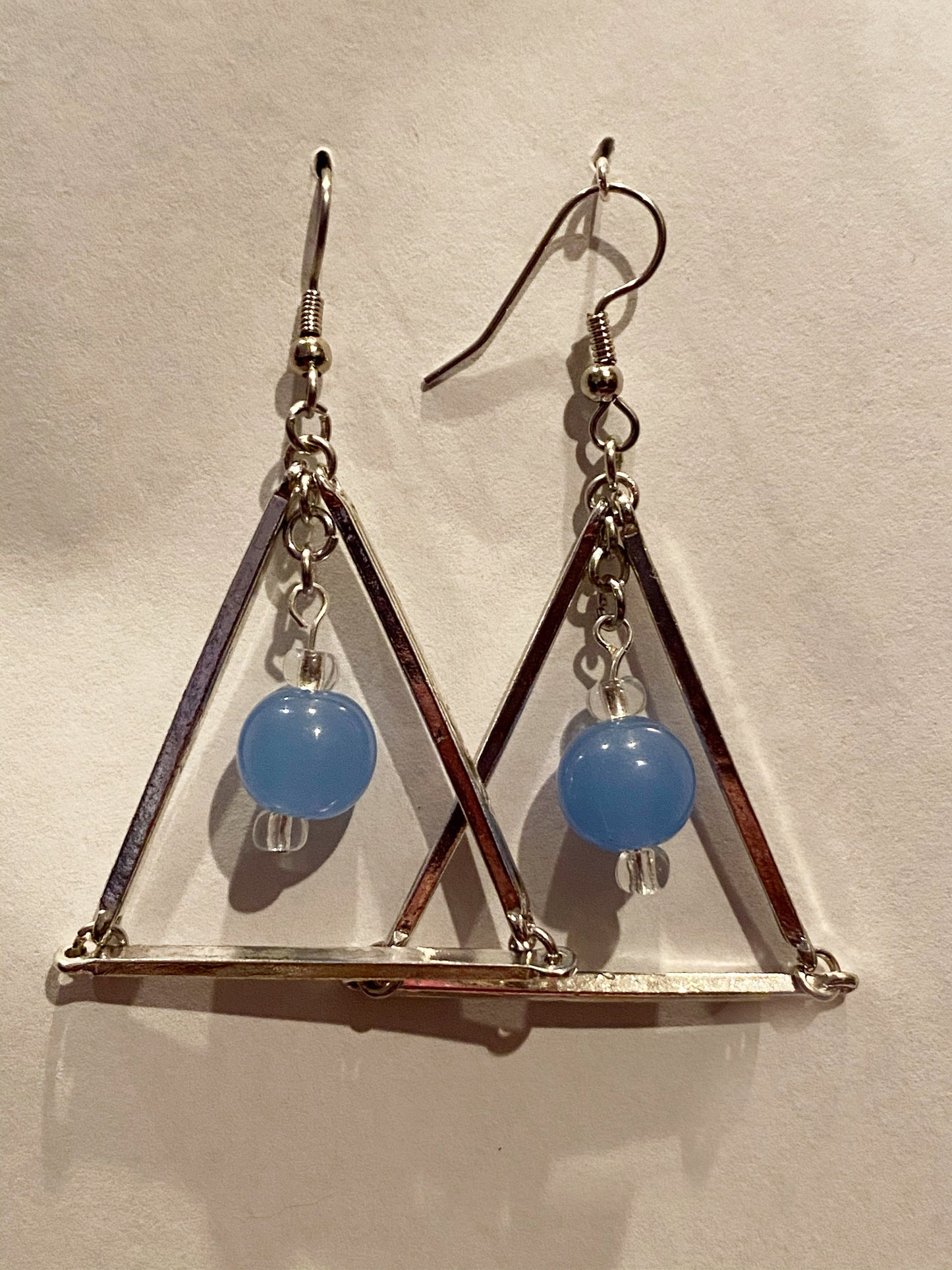 Upcycled Baby Blue Triangle Earrings