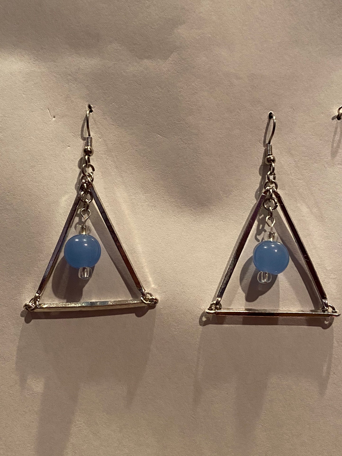 Upcycled Baby Blue Triangle Earrings