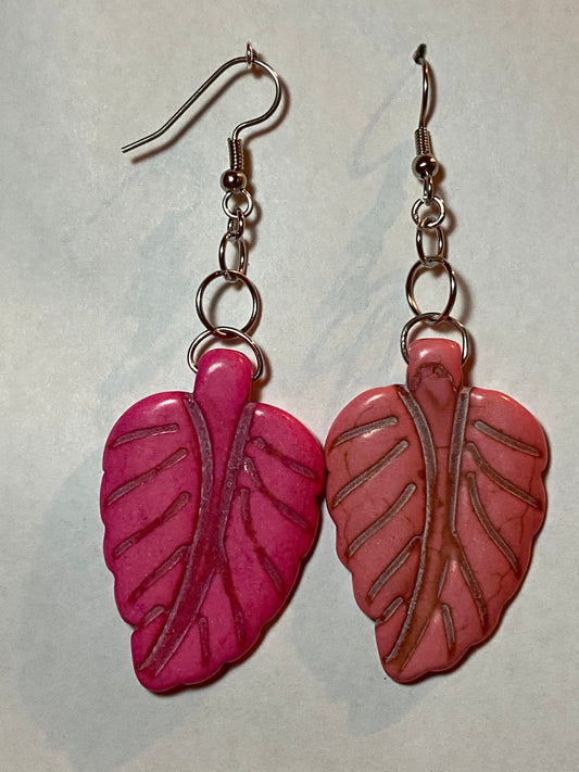 Pink Leaf Ceramic Earrings