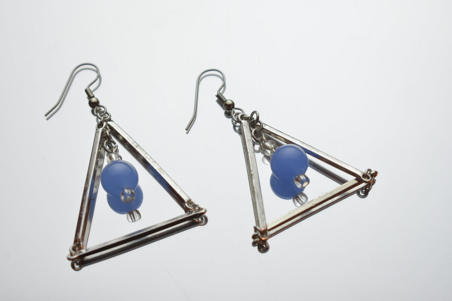 Upcycled Baby Blue Triangle Earrings