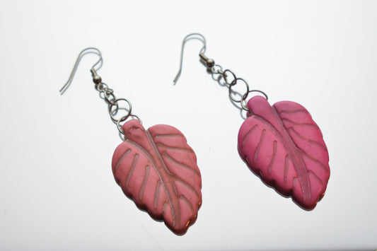 Pink Leaf Ceramic Earrings